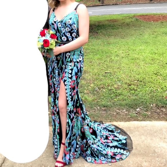 Floral Embroidered Prom Dress - Picture 2 of 4